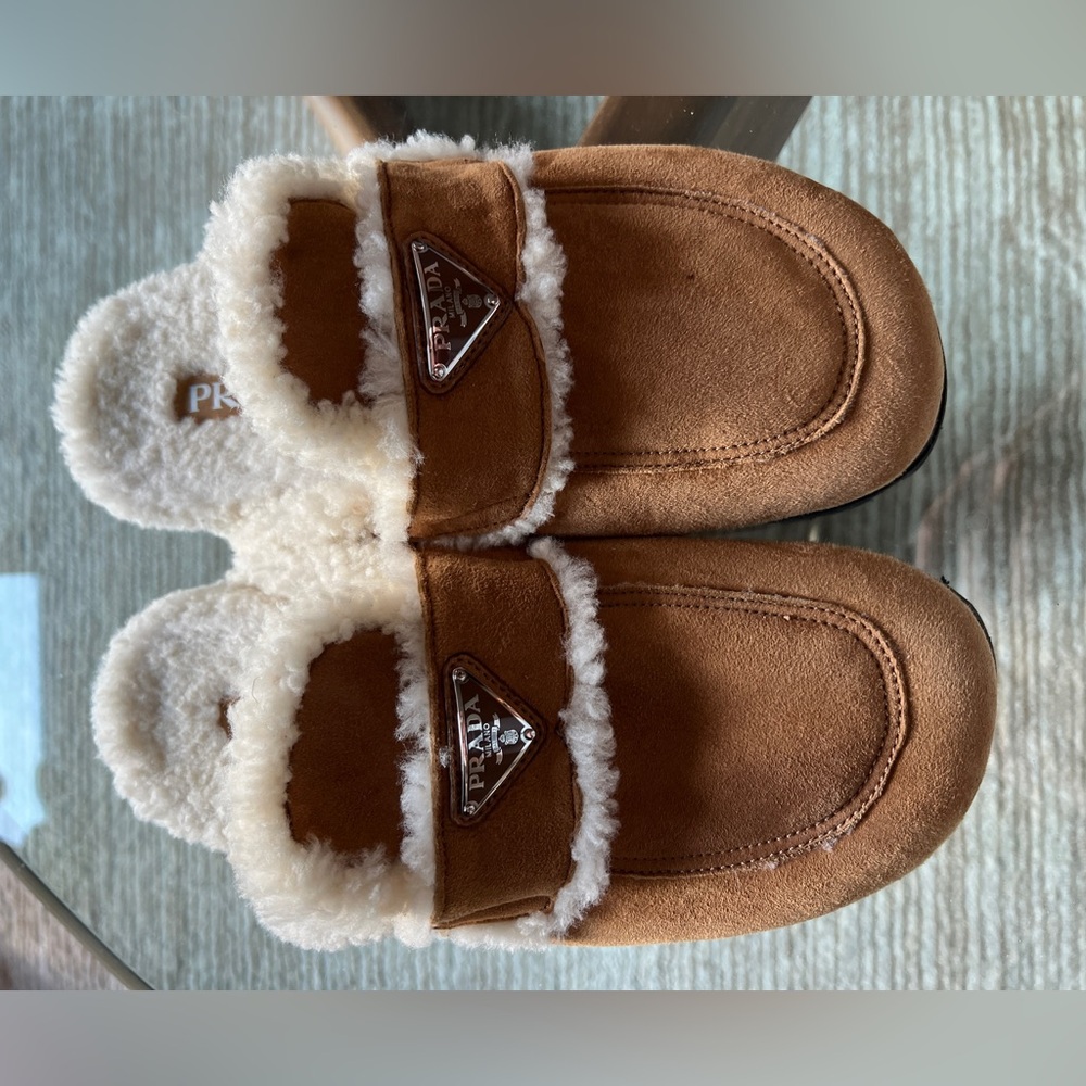 Prada shearling mules 2025 unisex